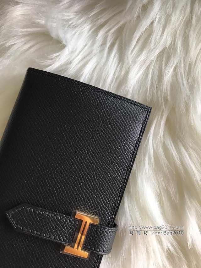 Hermes錢包 愛馬仕bearn長款錢夾 進口epsom皮 黑色 金扣銀扣  tdh2197